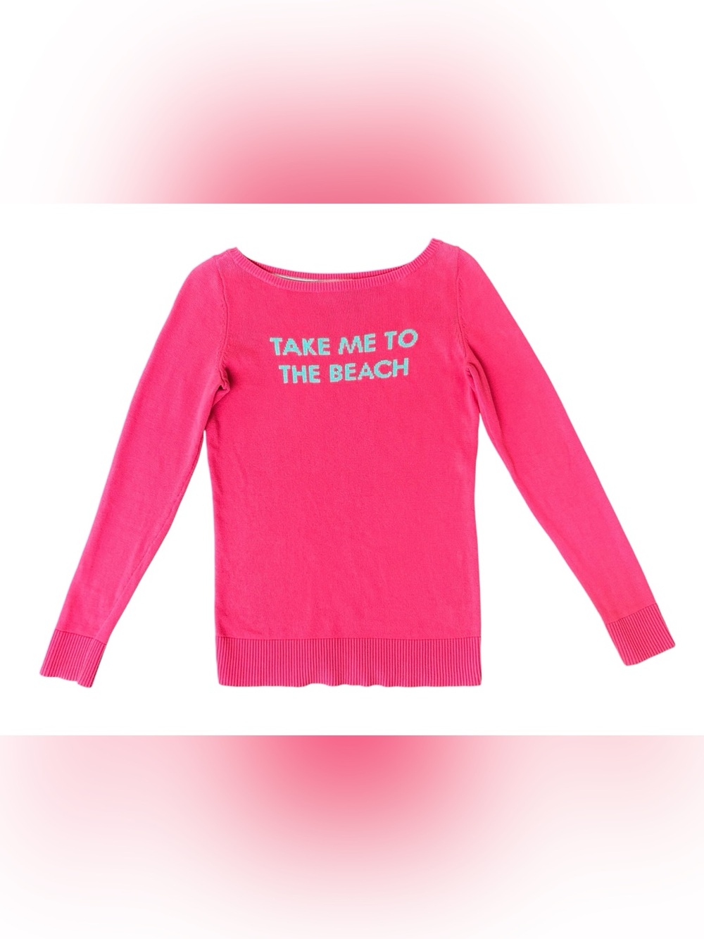 Lilly Pulitzer Pink Boat Neck Take Me To The Beach Knit Sweater Small Preppy